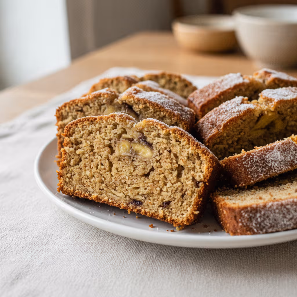 Chlebek bananowy bez mąki i cukru, gotowe do podania